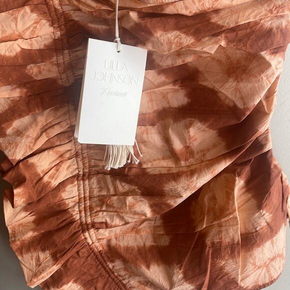 ULLA JOHNSON Senta One-Shoulder Tie Dye Stripe Cotton Top Sequoia - Picture 6 of 16